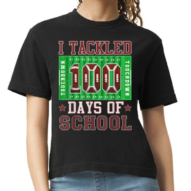 I Tackled 100 Days Of School Football 100th Day Comfort Colors Boxy T-Shirt