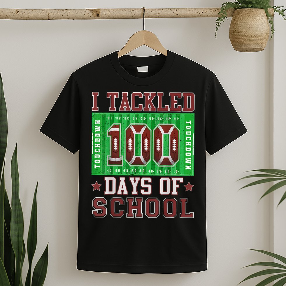 I Tackled 100 Days Of School Football 100th Day T-Shirt