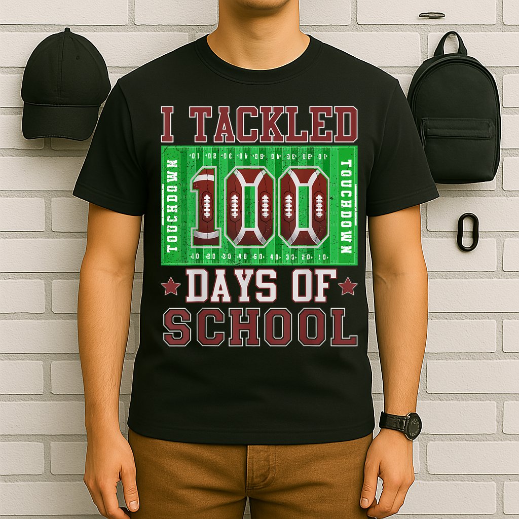 I Tackled 100 Days Of School Football 100th Day T-Shirt