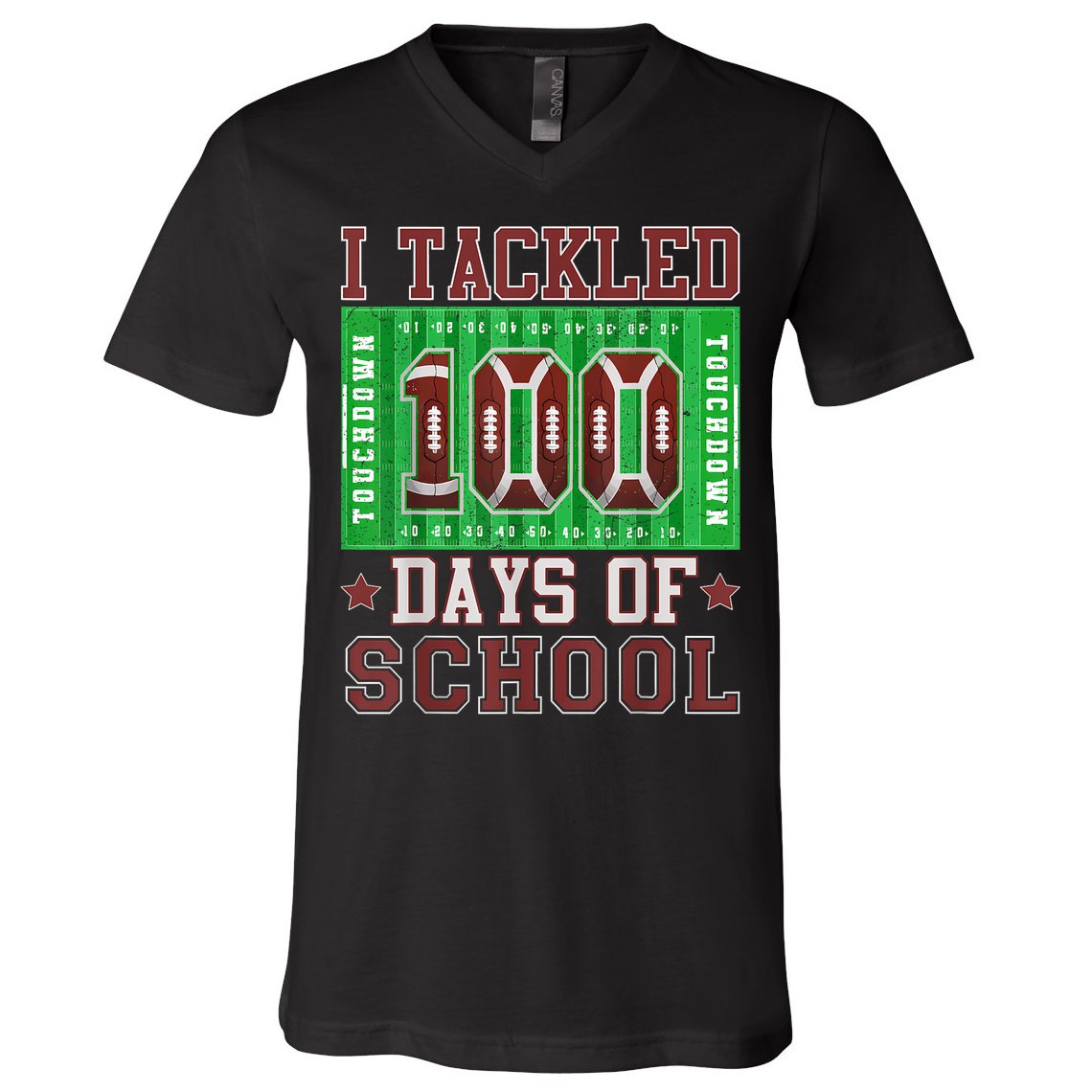 I Tackled 100 Days Of School Football 100th Day V-Neck T-Shirt