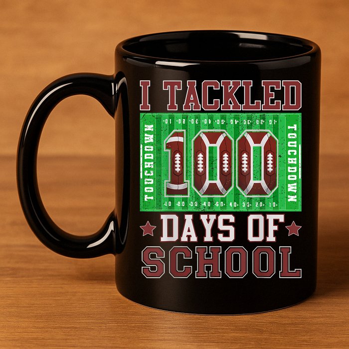 I Tackled 100 Days Of School Football 100th Day 11oz C Handle Ceramic Mug