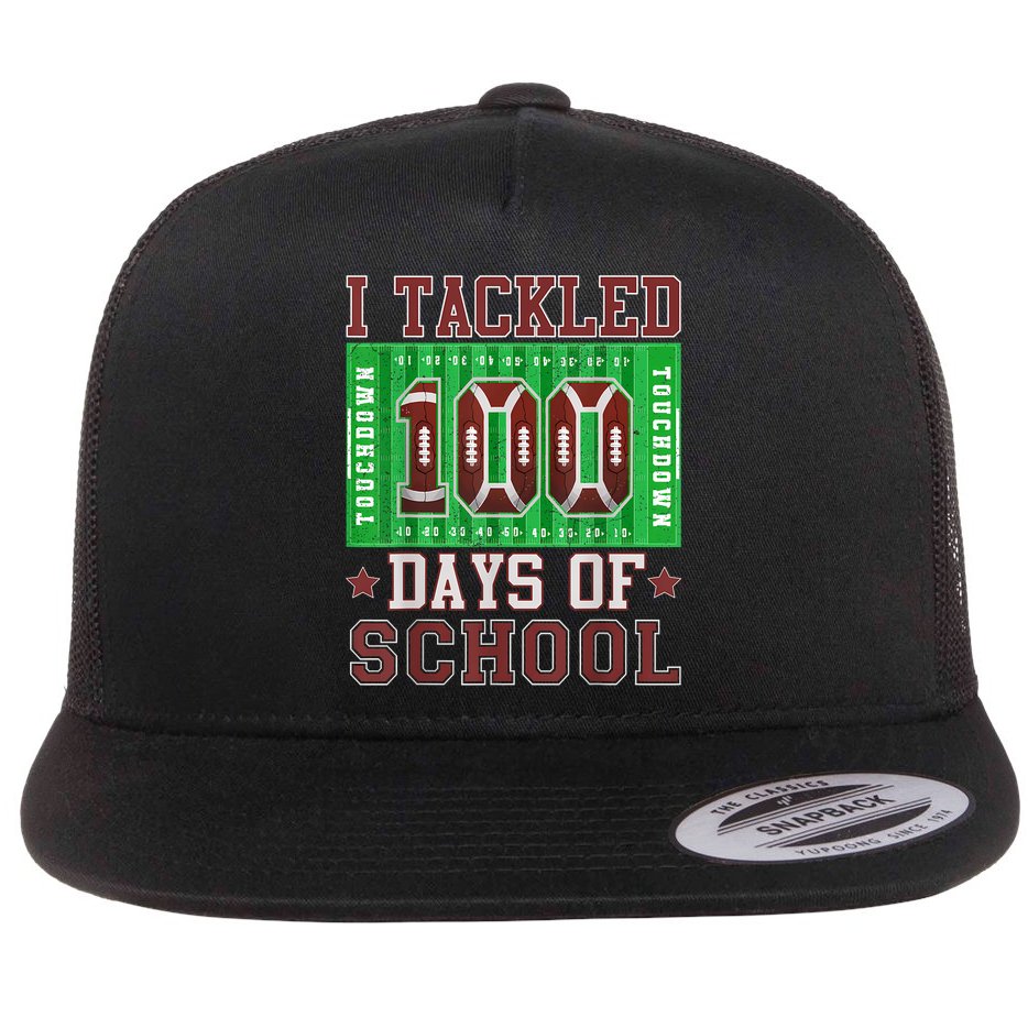 I Tackled 100 Days Of School Football 100th Day Flat Bill Trucker Hat