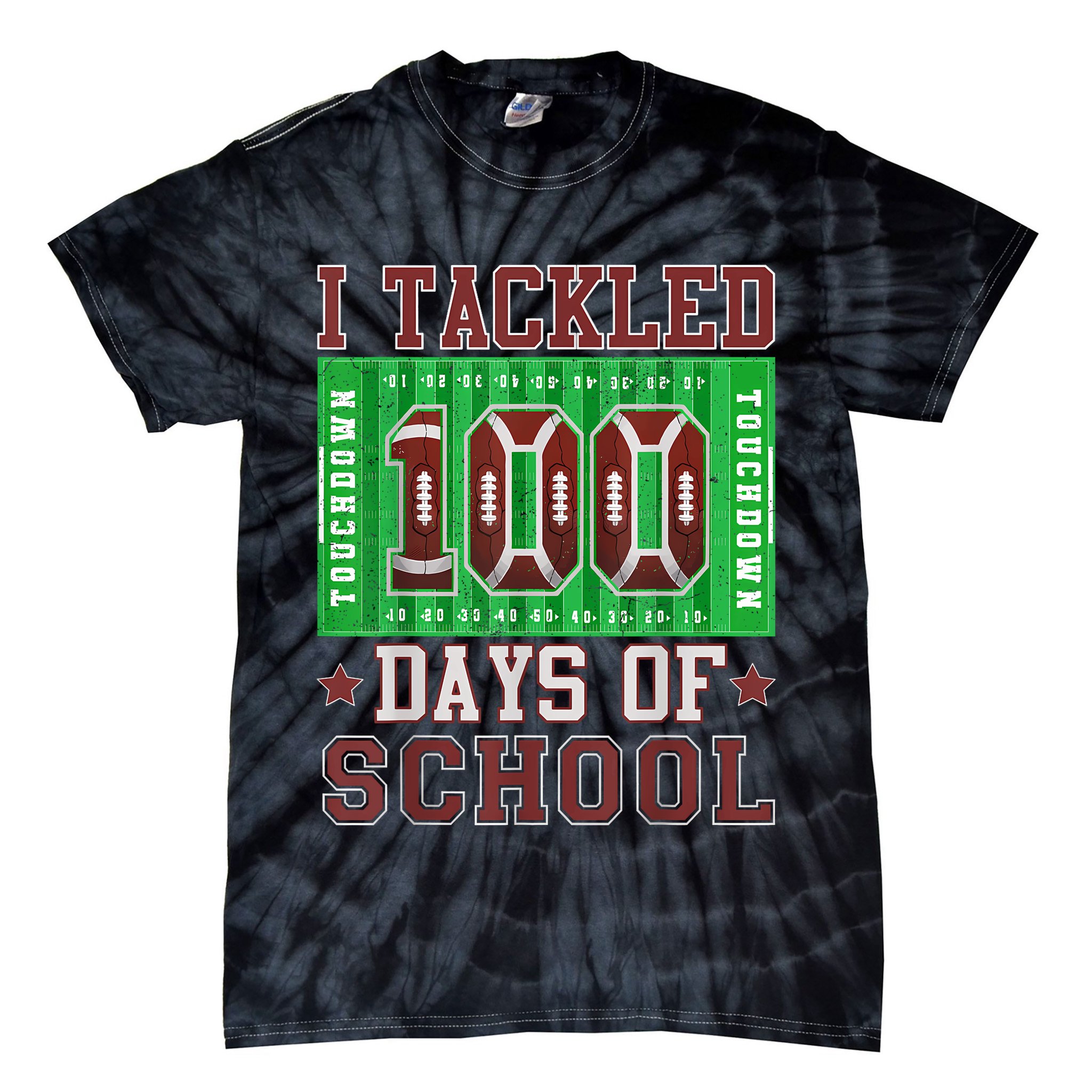 I Tackled 100 Days Of School Football 100th Day Tie-Dye T-Shirt
