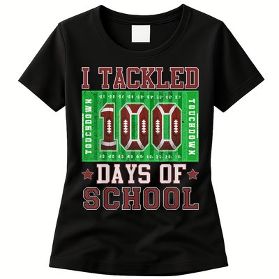 I Tackled 100 Days Of School Football 100th Day Womens T-Shirt
