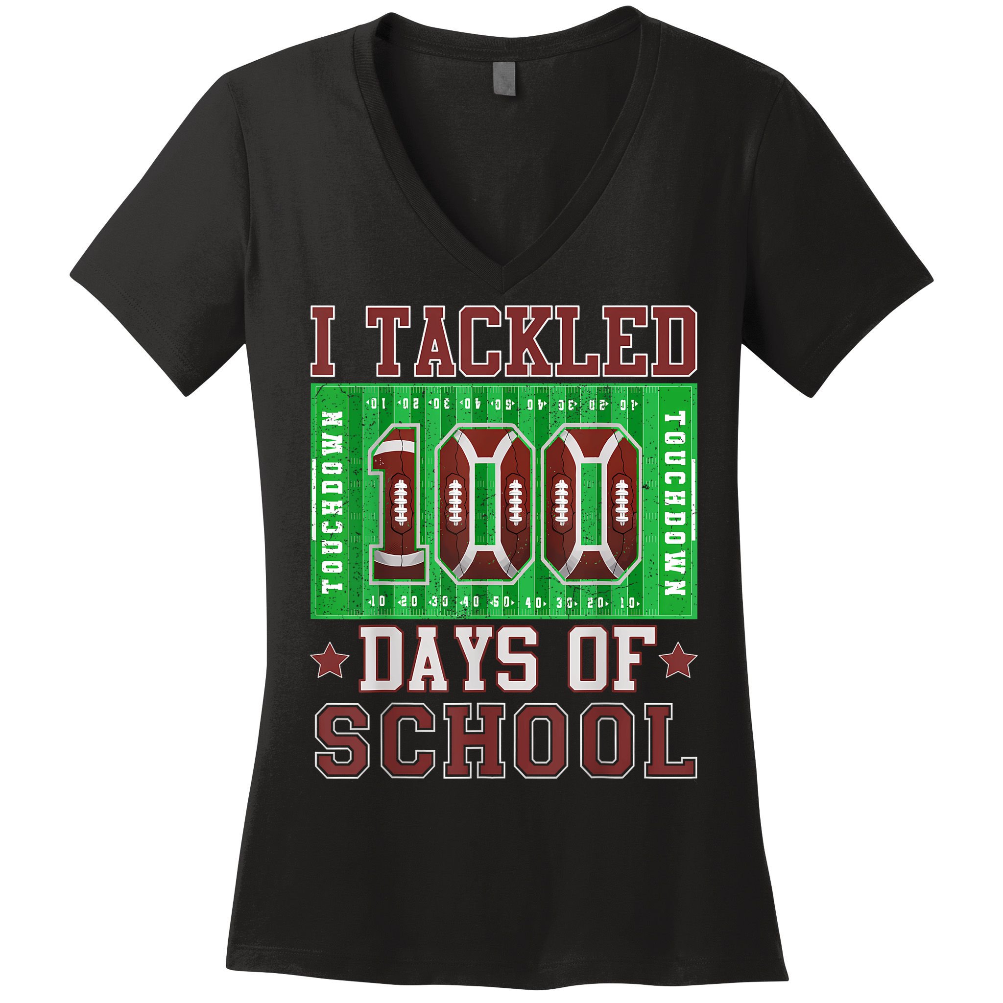 I Tackled 100 Days Of School Football 100th Day Women's V-Neck T-Shirt