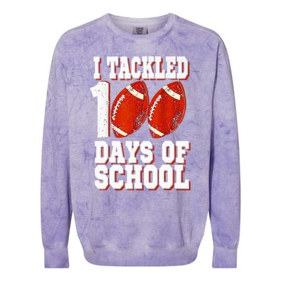 I Tackled 100 Days Of School Football 100th Day Colorblast Crewneck Sweatshirt