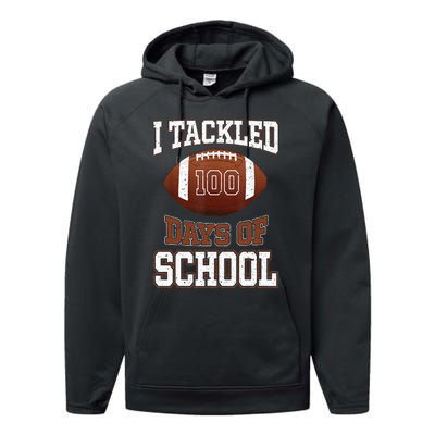 I Tackled 100 Days School 100th Day Football Student Teacher Performance Fleece Hoodie