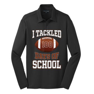 I Tackled 100 Days School 100th Day Football Student Teacher Silk Touch Performance Long Sleeve Polo