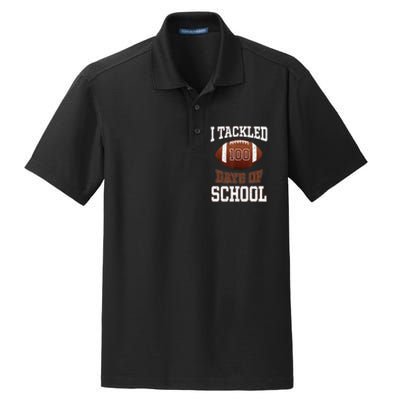 I Tackled 100 Days School 100th Day Football Student Teacher Dry Zone Grid Polo