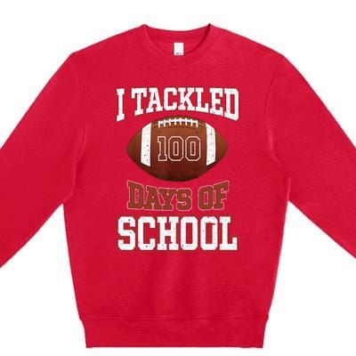 I Tackled 100 Days School 100th Day Football Student Teacher Premium Crewneck Sweatshirt