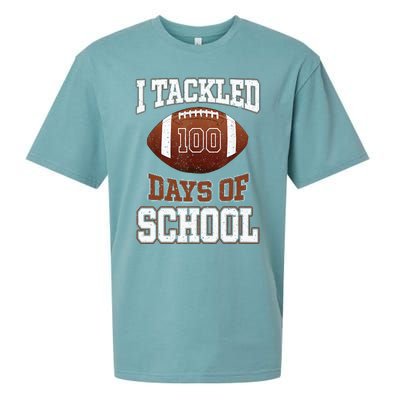 I Tackled 100 Days School 100th Day Football Student Teacher Sueded Cloud Jersey T-Shirt