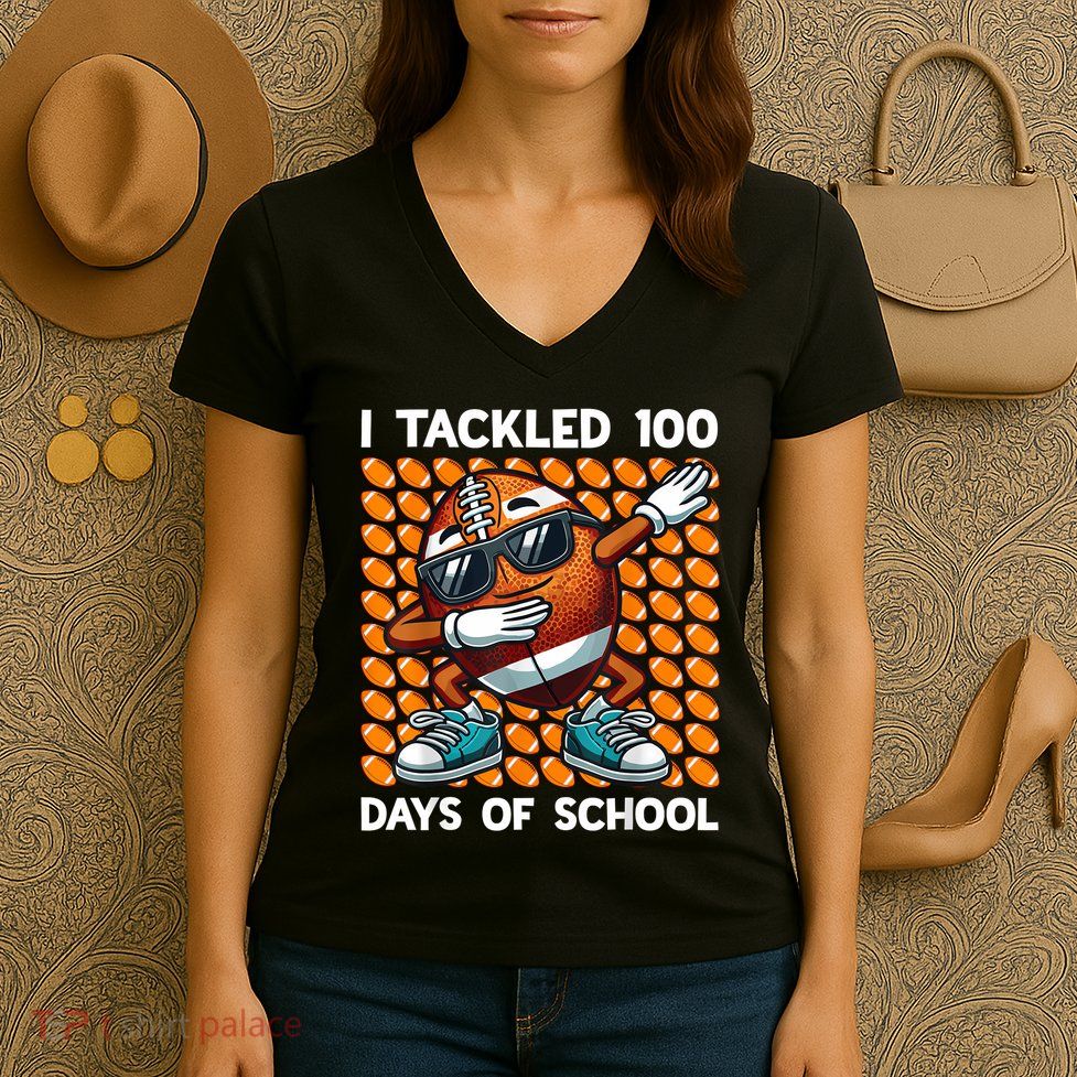 I Tackled 100 Days Of School Football 100 Days Of School Women's V-Neck T-Shirt