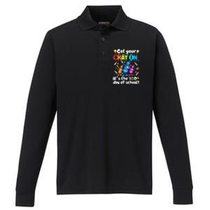 It's The 100 Days Of School Get Your Cray On Performance Long Sleeve Polo