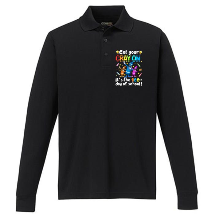 It's The 100 Days Of School Get Your Cray On Performance Long Sleeve Polo