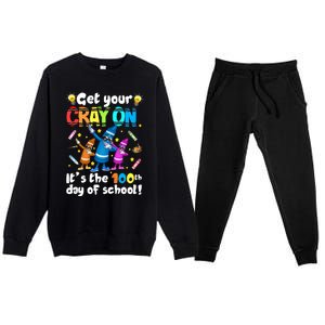 It's The 100 Days Of School Get Your Cray On Premium Crewneck Sweatsuit Set