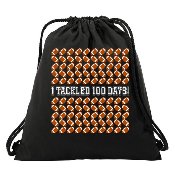 I Tackled 100 Days Of School Funny Football Drawstring Bag