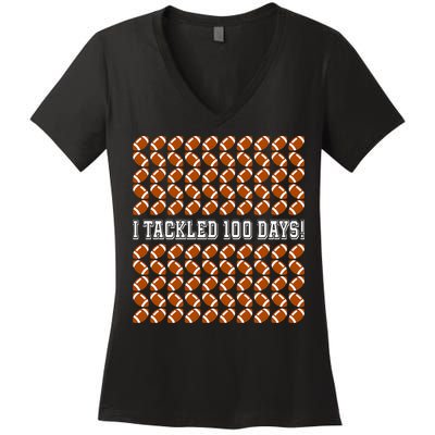 I Tackled 100 Days Of School Funny Football Women's V-Neck T-Shirt