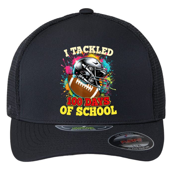 I Tackled 100 Days Of School Football Colorful Flexfit Unipanel Trucker Cap