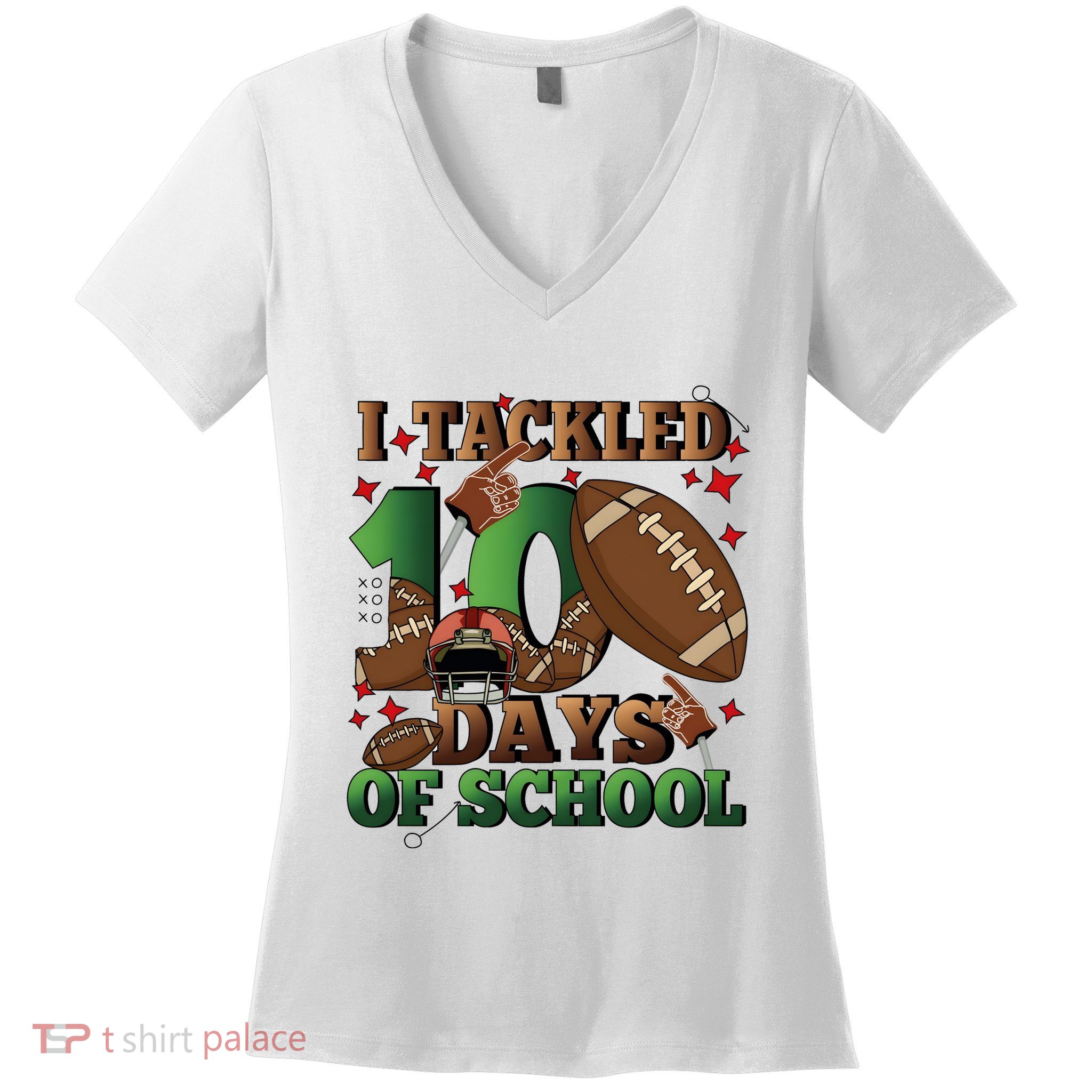I Tackled 100 Days Of School American Football Women's V-Neck T-Shirt