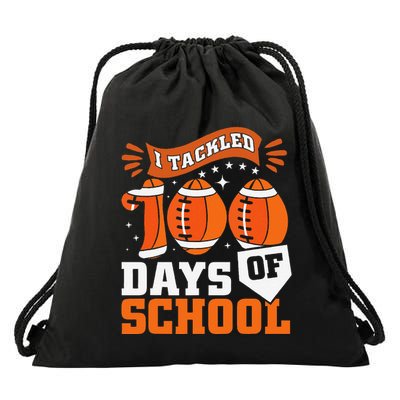 I Tackled 100 Days Of School Football 100th Day Style Drawstring Bag