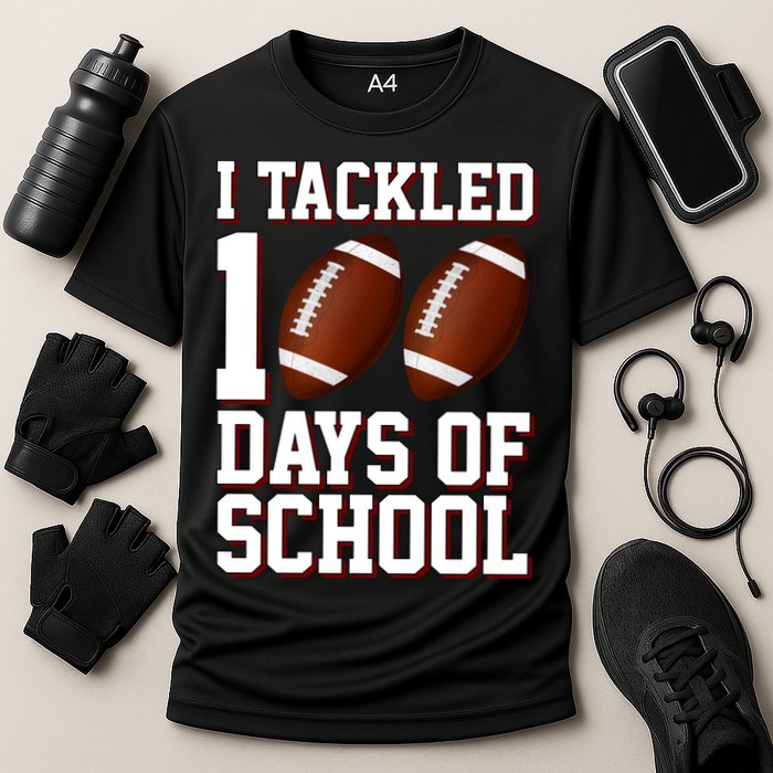 I Tackled 100 Days Of School Football Cooling Performance Crew T-Shirt