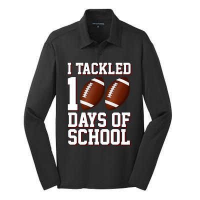 I Tackled 100 Days Of School Football Silk Touch Performance Long Sleeve Polo