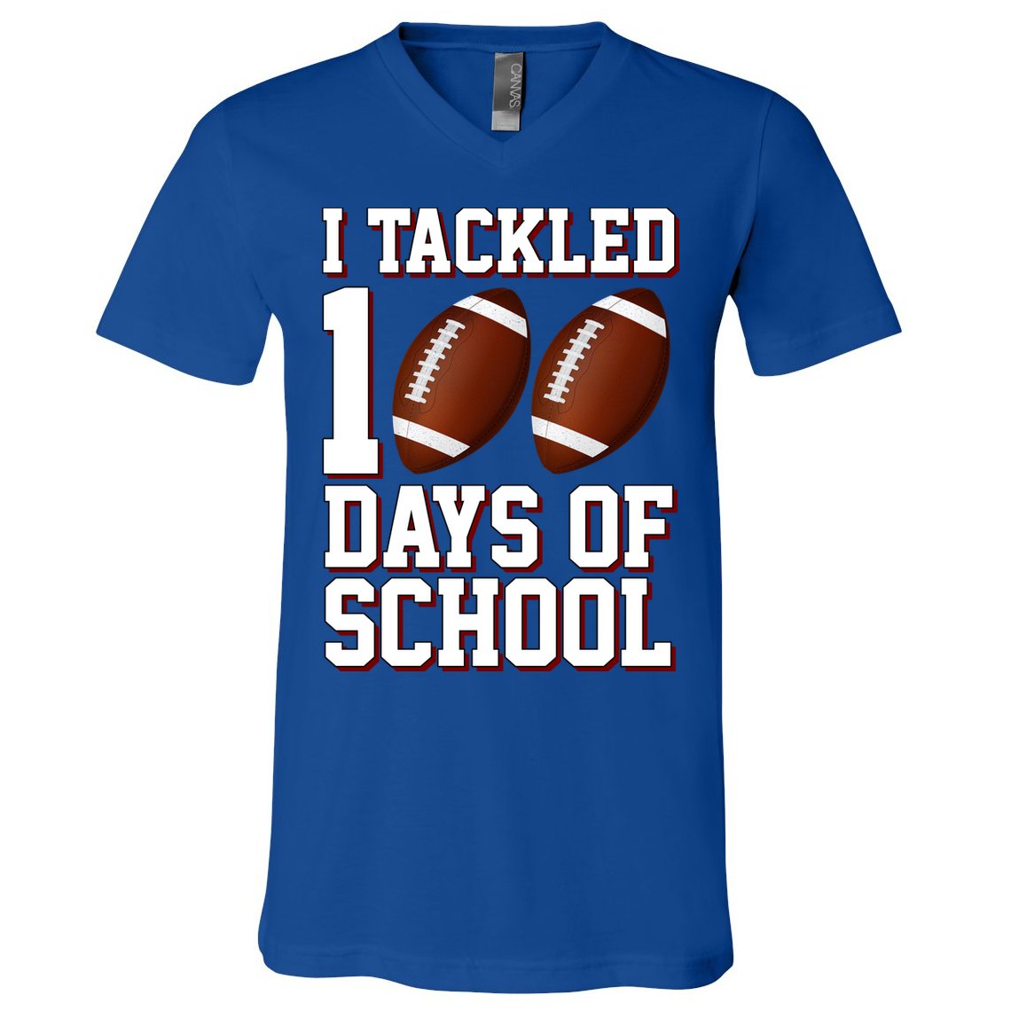 I Tackled 100 Days Of School Football V-Neck T-Shirt