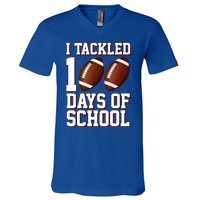 I Tackled 100 Days Of School Football V-Neck T-Shirt