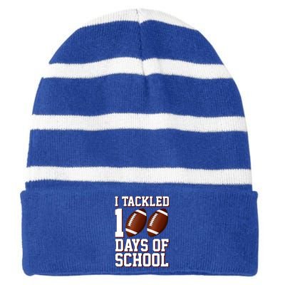 I Tackled 100 Days Of School Football Striped Beanie with Solid Band