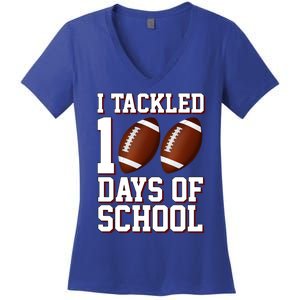 I Tackled 100 Days Of School Football Women's V-Neck T-Shirt