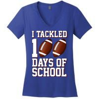 I Tackled 100 Days Of School Football Women's V-Neck T-Shirt