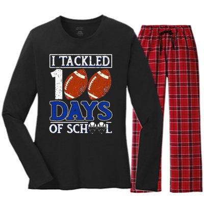 I Tackled 100 Days Of School American Football Lovers Women's Long Sleeve Flannel Pajama Set 