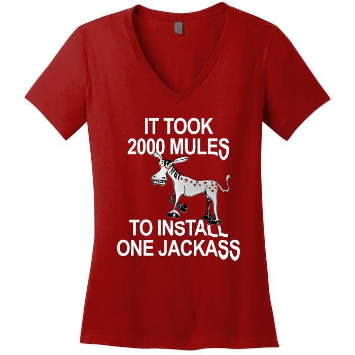 It Took 2000 Mules To Install One Jackass Stars And Stripes Version Women's V-Neck T-Shirt