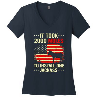 It Took 2000 Mules To Install One Jackass Women's V-Neck T-Shirt