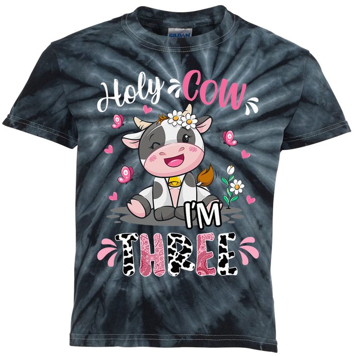 I'm Three 3 Years Old 3rd Birthday Holy Cow Kids Tie-Dye T-Shirt