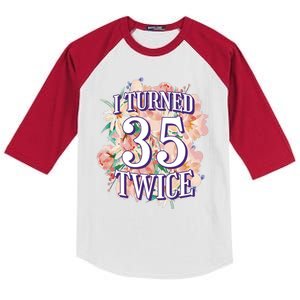 I Turned 35 Twice 70th Birthday Gift Kids Colorblock Raglan Jersey