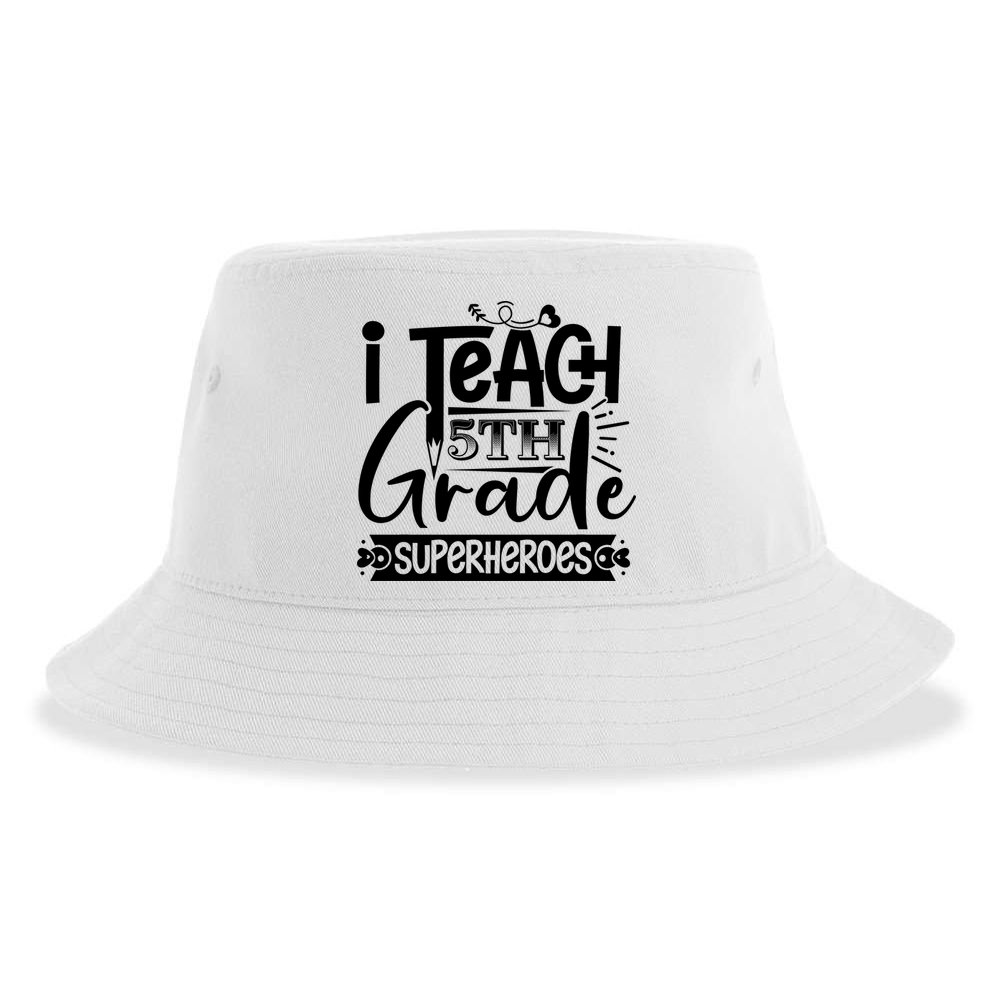 I Teach 5th Grade Superheroes Sustainable Bucket Hat