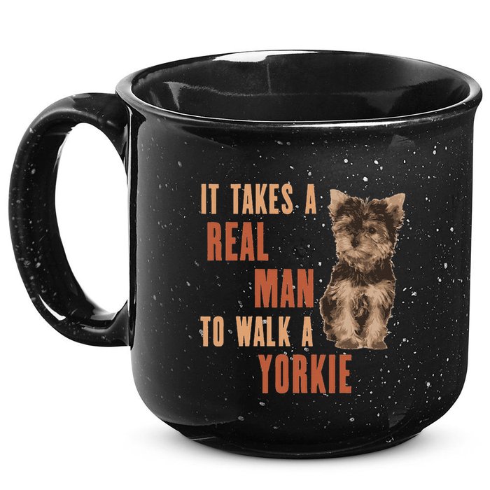 It Takes A Real Man To Walk A Yorkie Funny Dog Lover 15oz Campfire Ceramic Mug