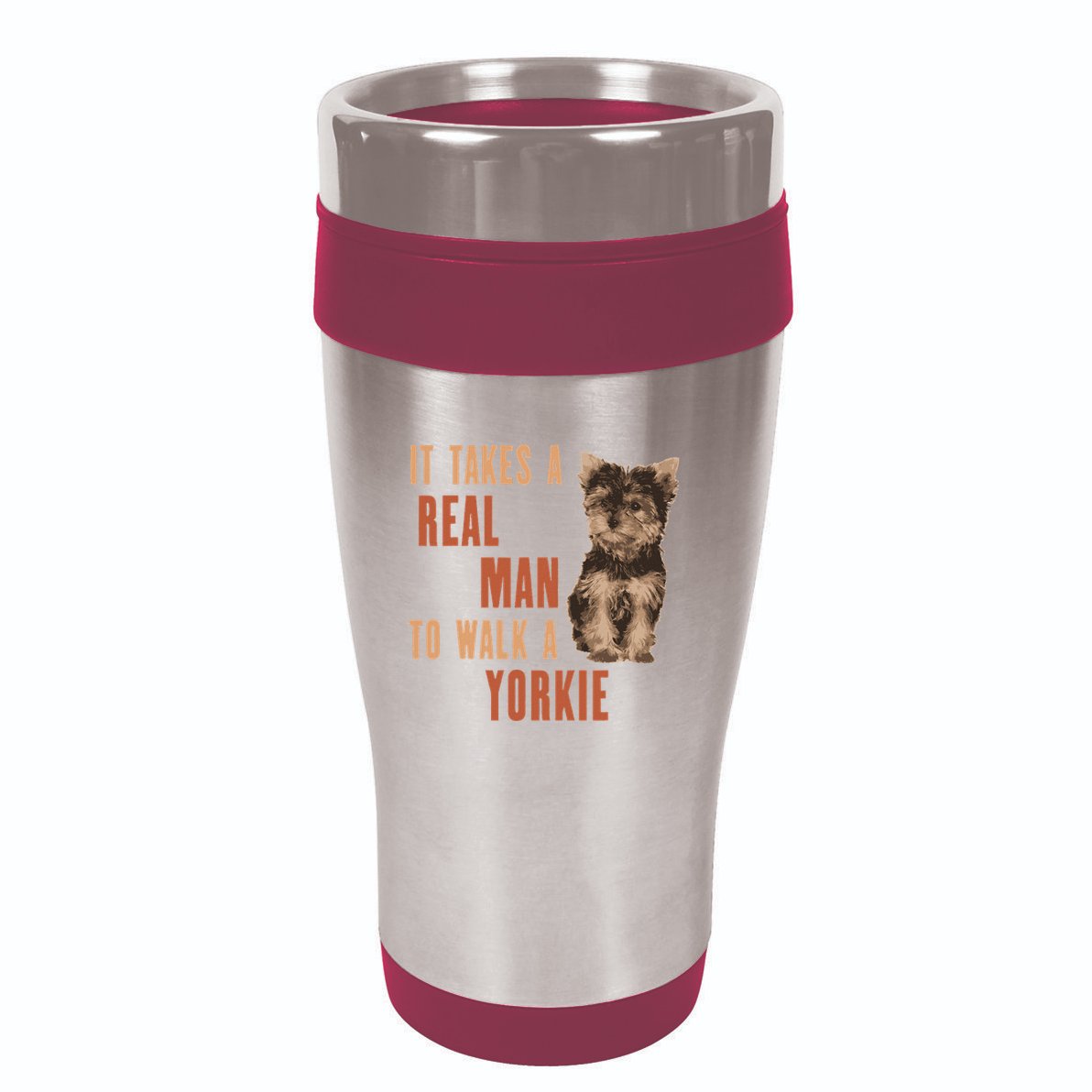 It Takes A Real Man To Walk A Yorkie Funny Dog Lover 16oz Travel Tumbler