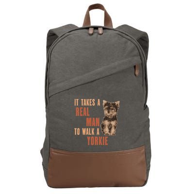 It Takes A Real Man To Walk A Yorkie Funny Dog Lover Cotton Canvas Backpack