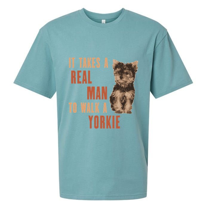 It Takes A Real Man To Walk A Yorkie Funny Dog Lover Sueded Cloud Jersey T-Shirt