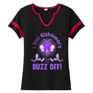 I Told Alzheimer's To Buzz Off Purple Ribbon Bee Ladies Halftime Notch Neck Tee