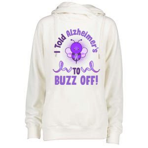 I Told Alzheimer's To Buzz Off Purple Ribbon Bee Womens Funnel Neck Pullover Hood