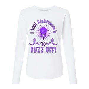 I Told Alzheimer's To Buzz Off Purple Ribbon Bee Womens Cotton Relaxed Long Sleeve T-Shirt