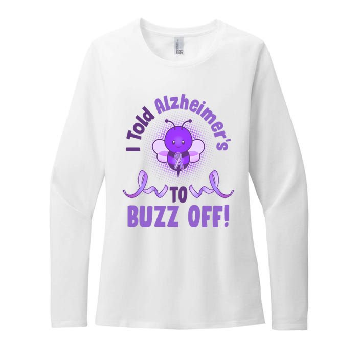 I Told Alzheimer's To Buzz Off Purple Ribbon Bee Womens CVC Long Sleeve Shirt