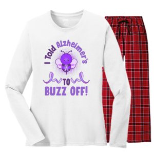 I Told Alzheimer's To Buzz Off Purple Ribbon Bee Women's Long Sleeve Flannel Pajama Set 