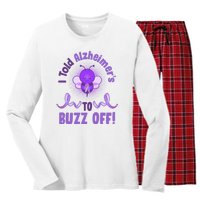 I Told Alzheimer's To Buzz Off Purple Ribbon Bee Women's Long Sleeve Flannel Pajama Set 