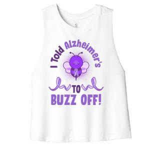 I Told Alzheimer's To Buzz Off Purple Ribbon Bee Women's Racerback Cropped Tank