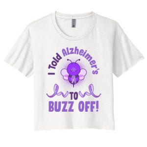 I Told Alzheimer's To Buzz Off Purple Ribbon Bee Women's Crop Top Tee