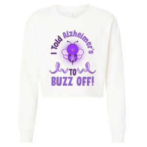 I Told Alzheimer's To Buzz Off Purple Ribbon Bee Cropped Pullover Crew